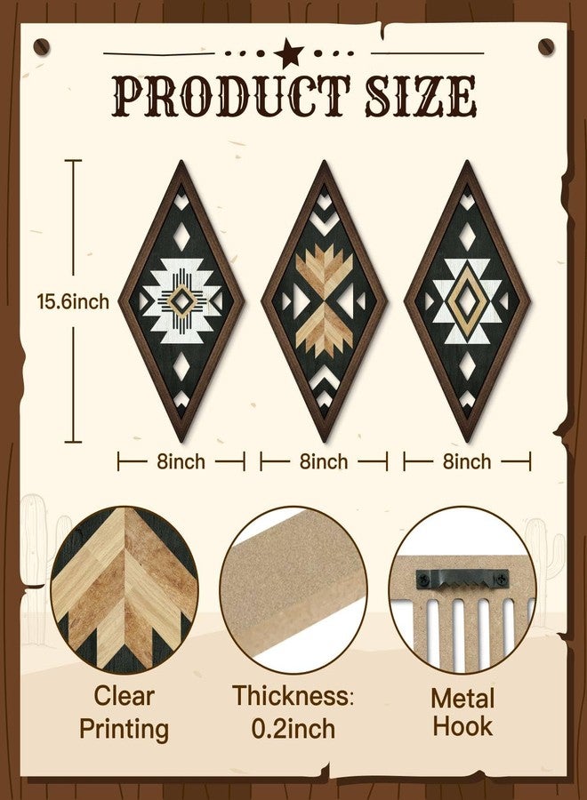 Putuo Decor Aztec Wall Decor, Native American Diamond Geometric Modern Western Boho Wall Art, Set of 3 Rustic Black White Tribal Style Hanging For Western Bathroom Decor 15.6x8 Inches - Image 2